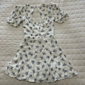 Reformation Blue and White Floral Open Back Linley Mini Dress Size 8